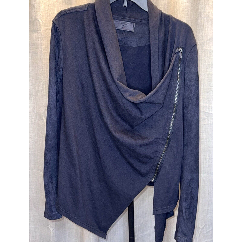 Blank NYC Women’s Sz Large Faux Suede Black Zip Up Draped Front Moto Jacket